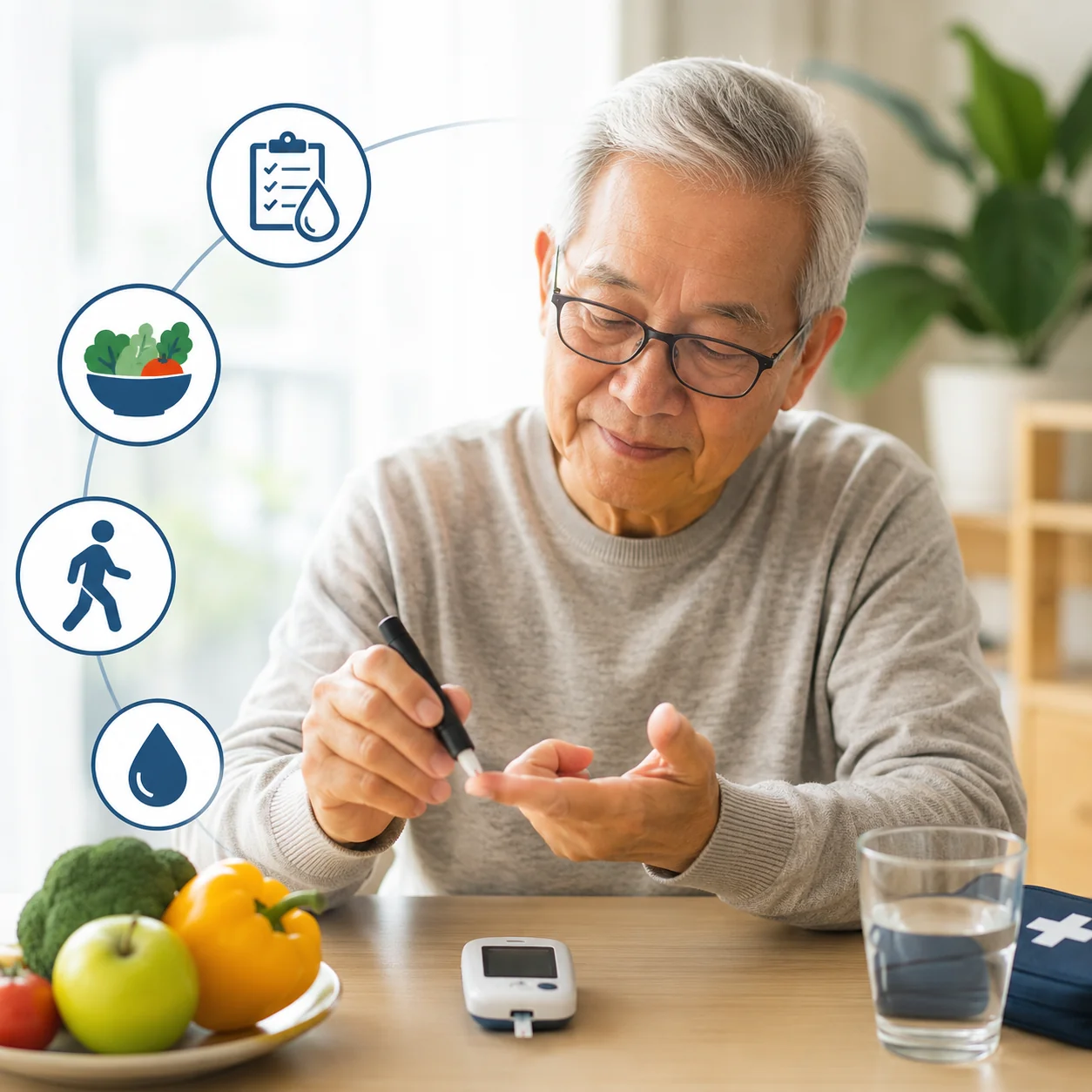 người lớn tuổi theo d&otilde;i đường huyết